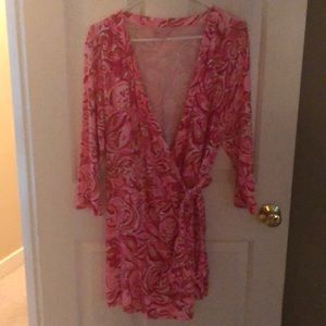 Lily Pulitzer Karlie wrap romper pink mango salsa